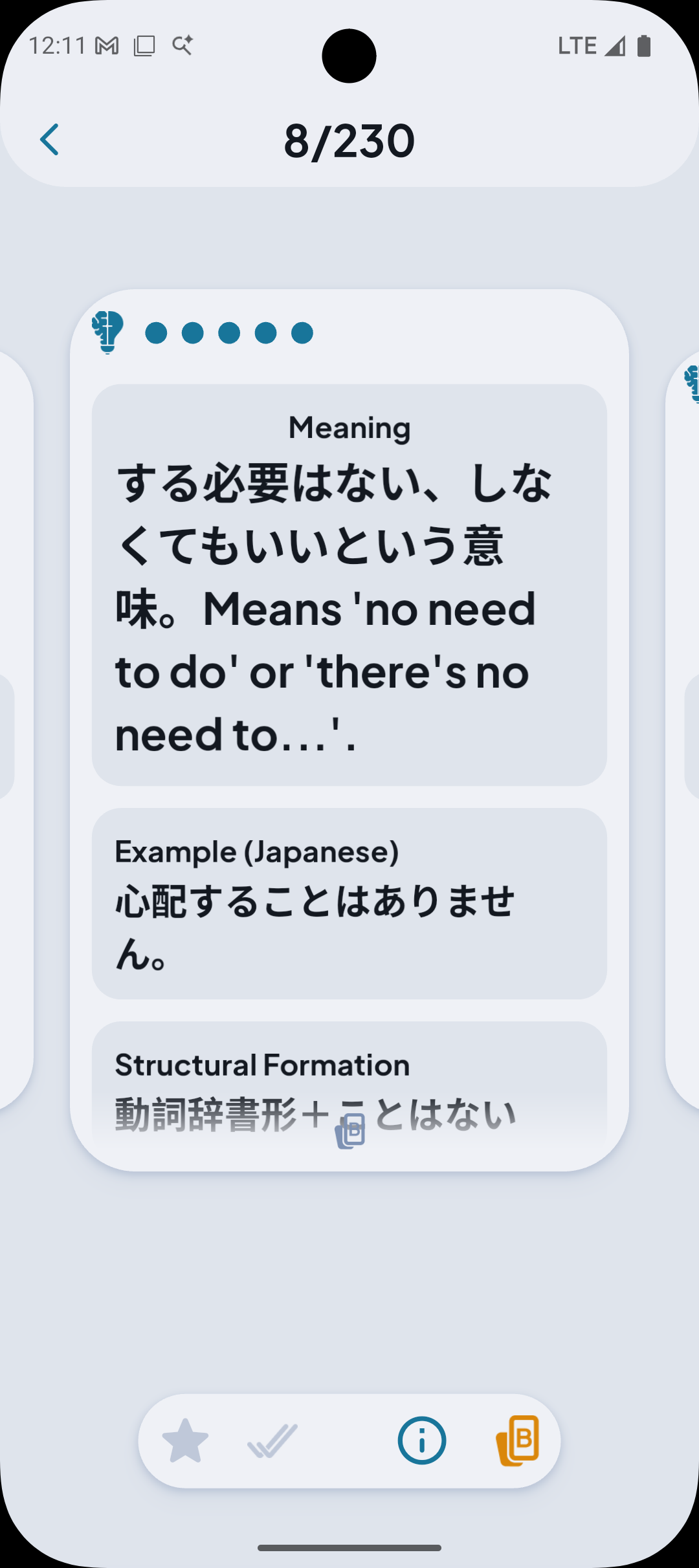What my grammar card looks like at the back