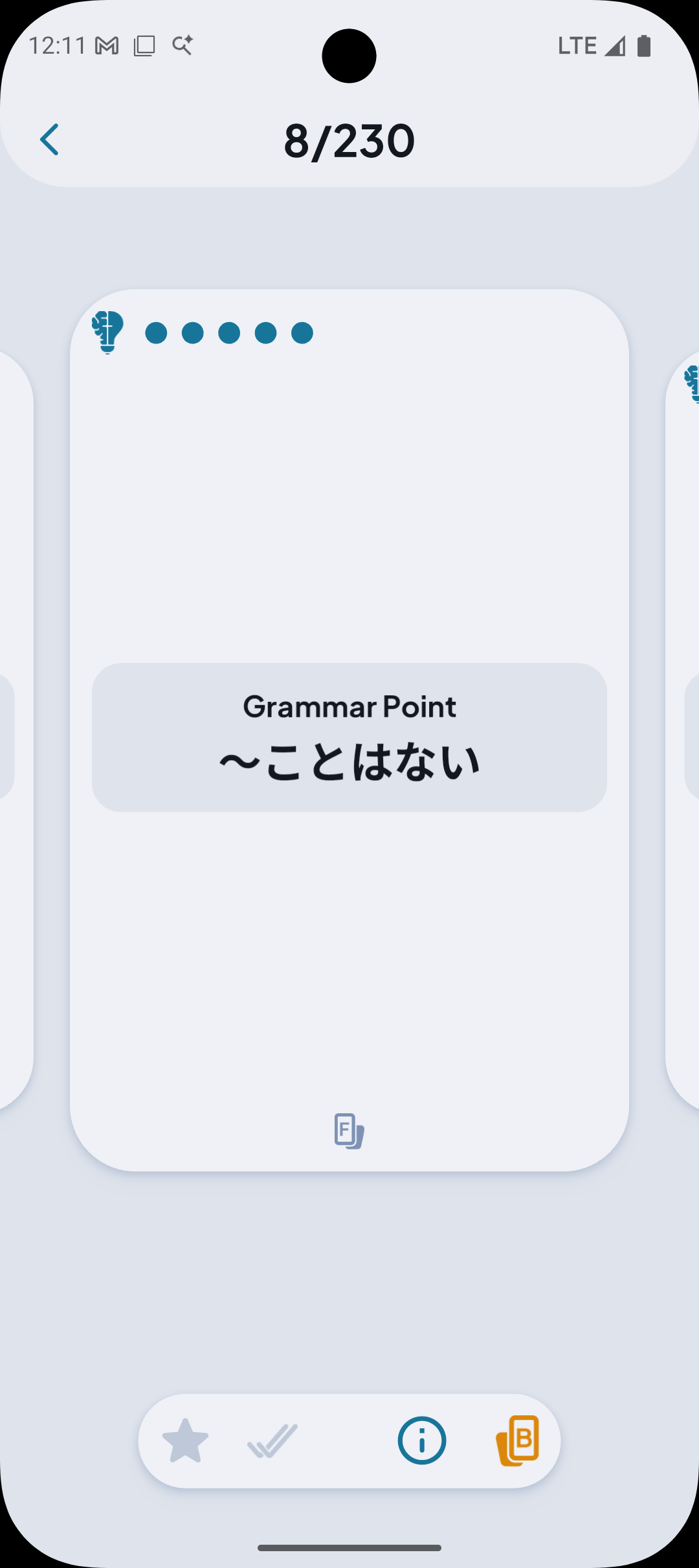 What my grammar card looks like at the front