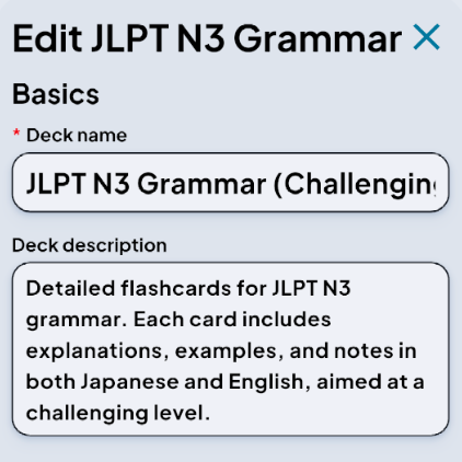 What my grammar deck looks like
