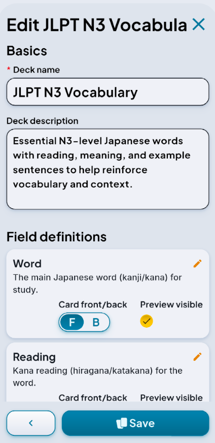 What my vocab deck looks like